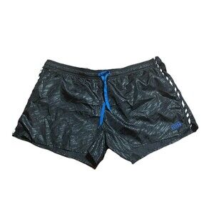 Soffe Juniors XL Running Shorts Black Zebra Print Liner Blue Drawstring 90s Y2K